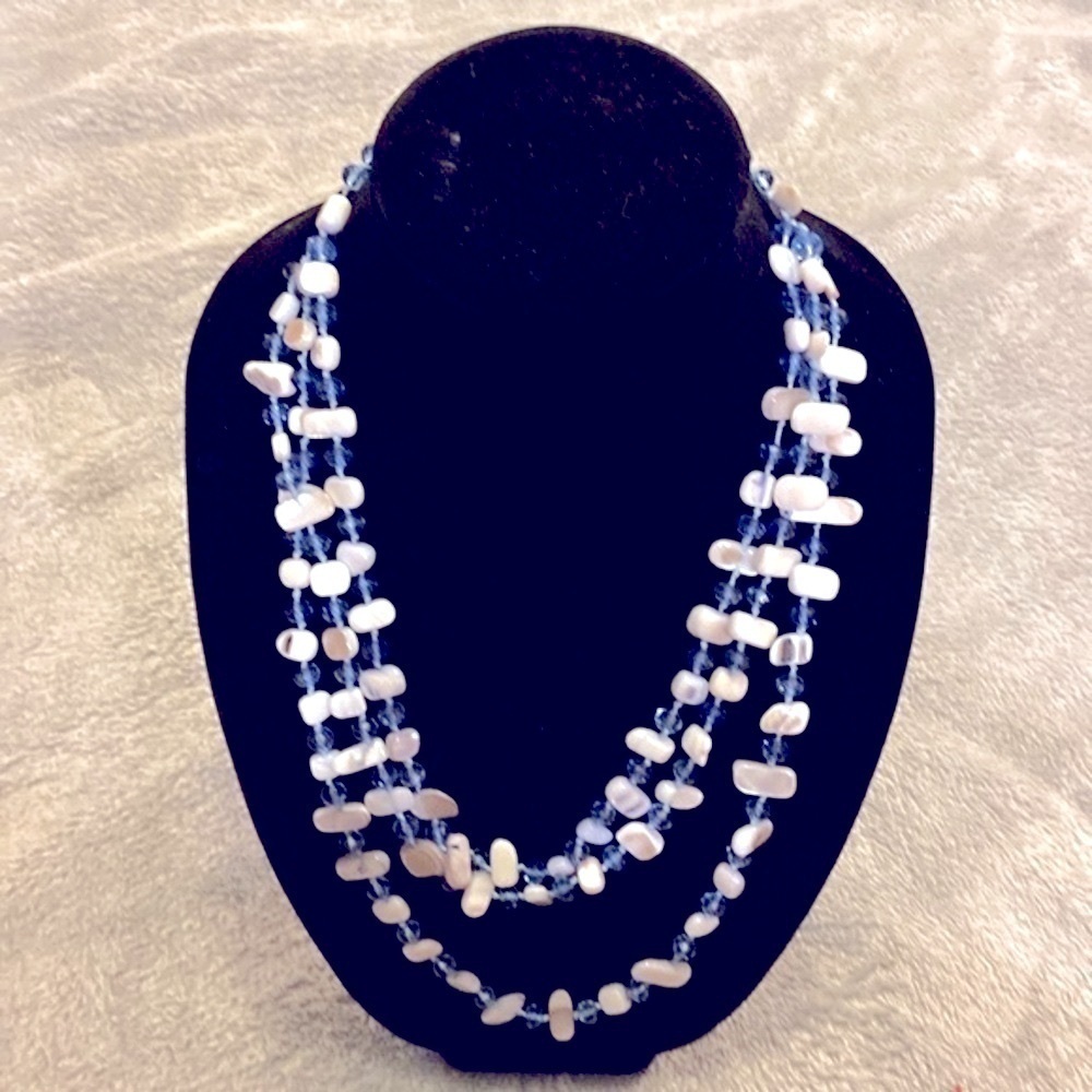 White Shell Royal Blue Bead Necklace